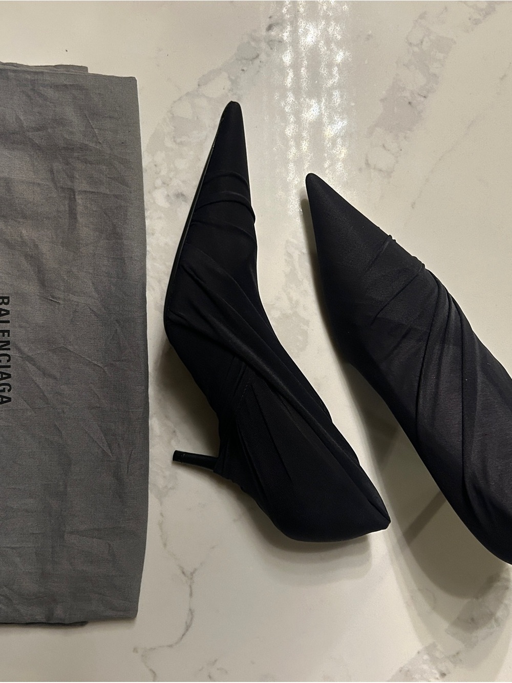 Balenciaga Black Pointed Sock Pumps with Slim Heel